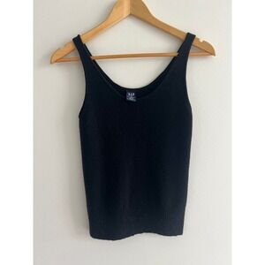 Vintage Gap Knit Tank Top Women M Black 100% Merino Wool Scoop Neck Sleeveless